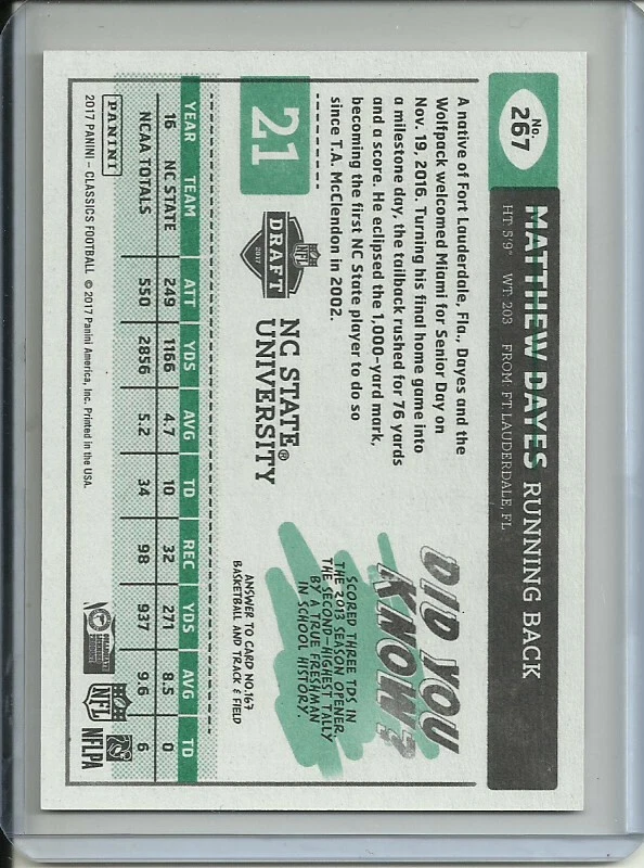 Matthew Dayes 2017 Panini Classics Football Orange Rookie Card 13/25 No. 267 - Image 2 of 2