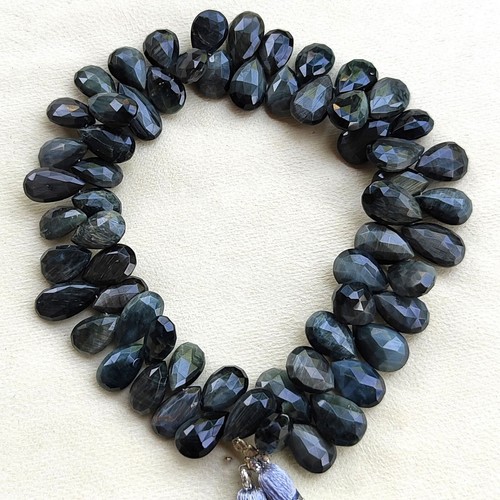 Natural Chrysoberyl Cats Eye Gem 11x8 to 13x8 mm Faceted Pear Briolette Beads 9" - Picture 6 of 8
