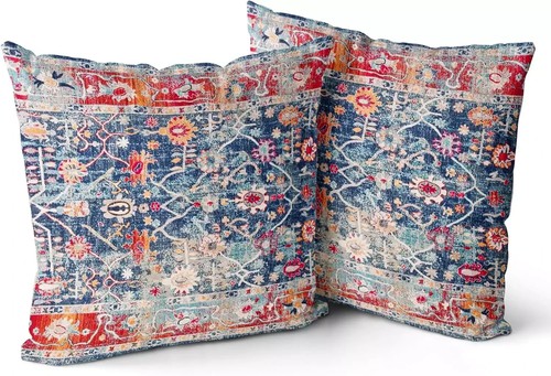Boho Kissenbezüge 18x18 Zoll 2er Set Boho Teppich Überwurf Kissen für Couch Navy