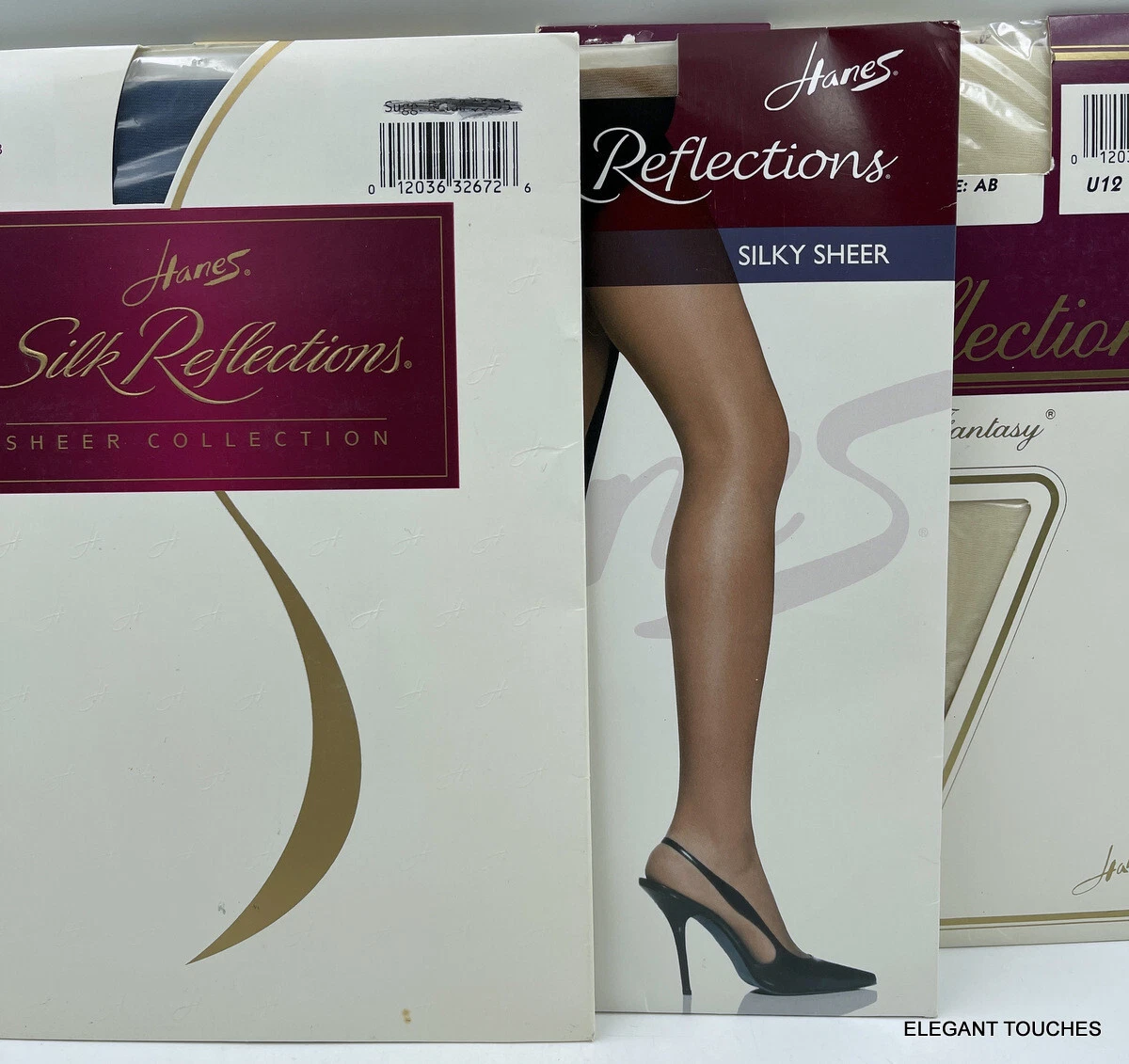 4 pair Hanes Silk Reflections Pantyhose AB Control Top Reinforced Toe Beige  Blue