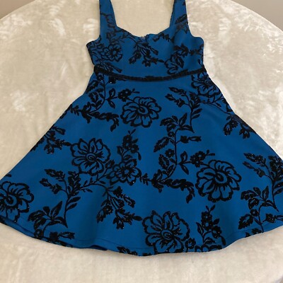 Francescas Womens Blue Black Floral V Neck Sleeveless Mini Dress Size XS