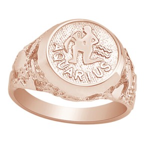 Authentic Aquarius Zodiac Band Ring 14k Gold Plated 925 Sterling