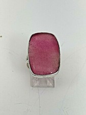 Sterling Silver .925 18mm x 26mm Rectangle Pink Agate Ring Size 7