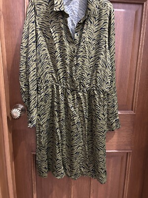 Primark green And Black Print Dress 14 UK