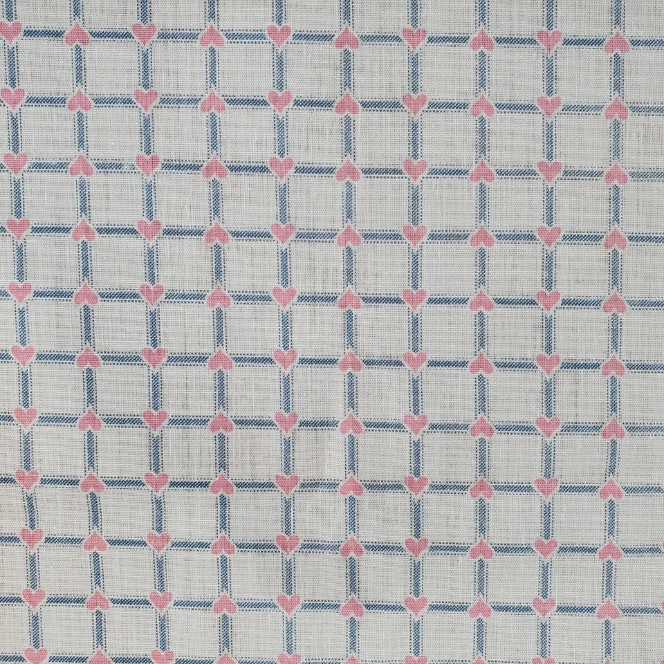 Tela infantil vintage corazones rosas en rejilla azul 71 x 44 precortada Foto 3 de 4
