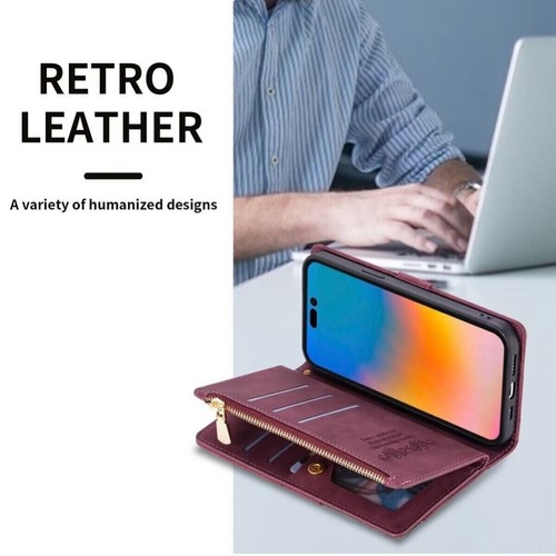 For iPhone 16 15 14 13 12 11 Pro Max Plus Leather Zipper Wallet Case Flip Cover - Picture 31 of 73