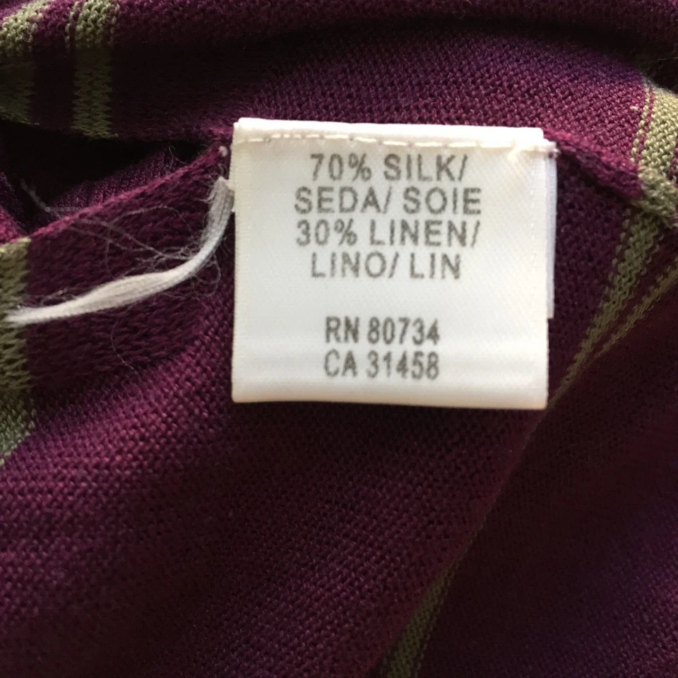 Cárdigan envolvente BCBGMAXAZRIA púrpura verde a rayas seda y lino con cinturón para mujer talla XS Foto 3 de 4