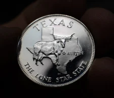 Vintage 28th TEXAS Lone Star State Austin 925 Silver Art Round Longhorn C1386