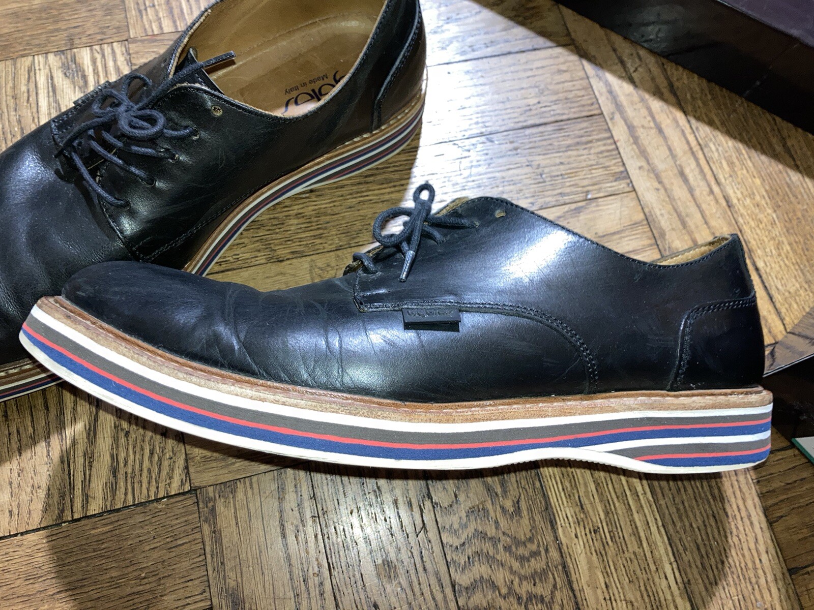 SAOLA SCARPE DERBY BYBLOS DA UOMO 42 9 9 5 IN PELLE NERA ROSSA BLU A RIGHE CON SUOLA A RIGHE 42 925