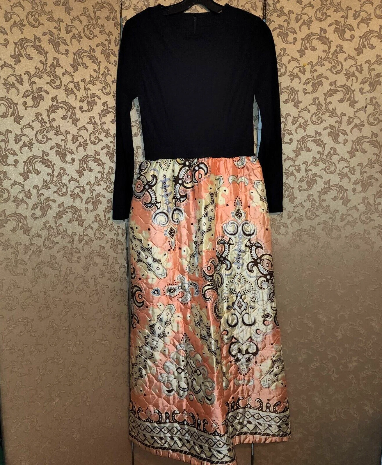Vintage Orange Peach Multi-Color Quilted Maxi Dress Size Small S 4