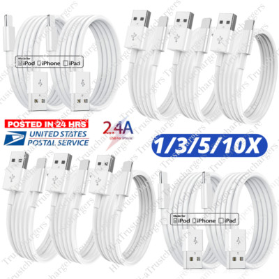 Bulk Lot USB Cable 3Ft 6Ft For Apple iPhone 14 13 12 11 Pro 8 6 XR Charger Cord