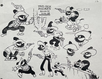 TWO GUN MICKEY MOUSE  BANDITS   Model Sheet DISNEY ANIMATION Research PHOTOCOPY