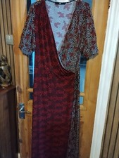 Very Ladies Red Floral Full Length Wrap Dress Size UK 18
