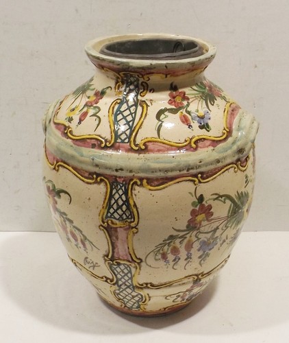 Antike Künstler Keramik Fayonce Blumenmalerei Vase 31cm x 22cm signiert M - 100 - Bild 6 von 8