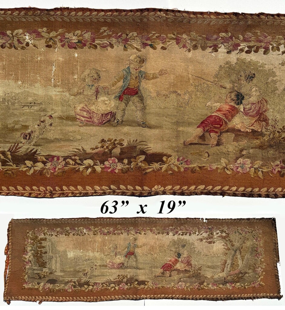 Fine Antique 18th Century French Aubusson or Beauvais Tapestry 63" x 19" Panel