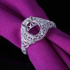 7X9MM OVA FILIGREE ANTIQUE VINTAGE SEMI MOUNT ENGAGEMENT RING STERLING SILVER