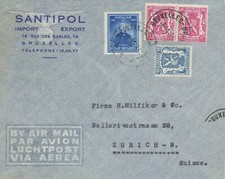 BELGIEN 1947, frühe Nachkriegsflugpost „BRUXELLES – ZÜRICH, Schweiz“ m. int. MiF
