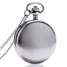Casual Silver Simple Smooth Design Quartz Pocket Watch Necklace Pendant Gift