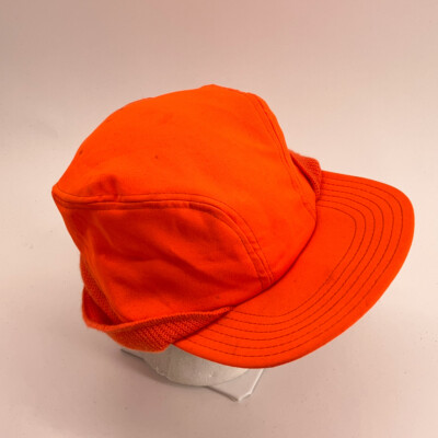 Panel Blaze Orange Flat Bill Hats Retro Made USA Blaze Orange
