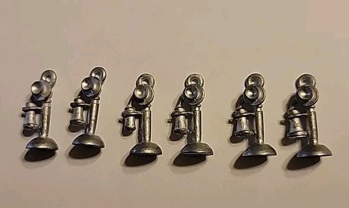 6 Telefon Anhänger Charm Vintage Metall klein silberfarben Konvolut