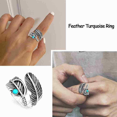Navajo Indian Handmade Sterling Silver Turquoise Feather Nice Adjustable! N0B9 - Picture 12 of 12