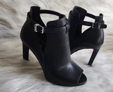 Michael Kors Lawson Booties Women 6, 7, 8 High Heel Open Toe Black Leather $165