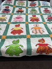 Vintage Handmade Bonnet Girl Quilt 82 x 92 Amzing Colors Vintage Cloth FULL