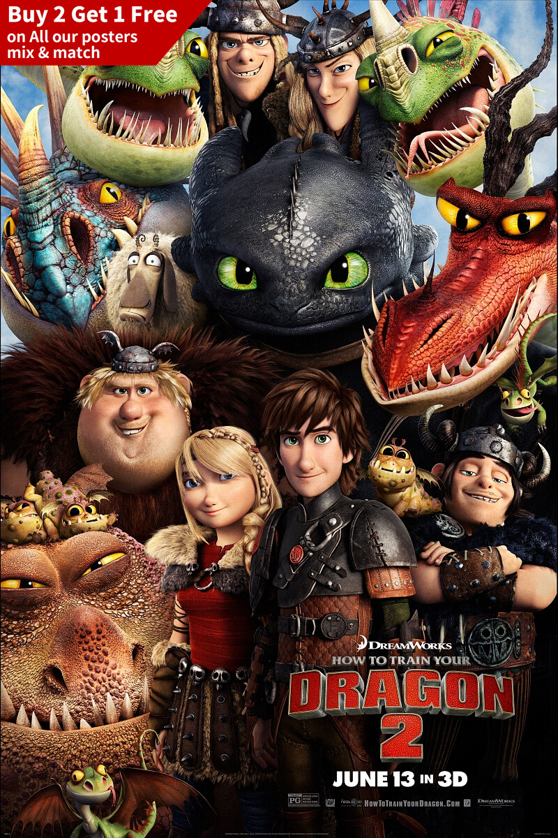 How to Train Your Dragon 2 (2014) Movie Poster 36x24" cartoon film Silk Print