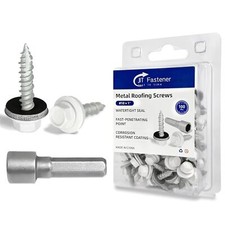  10 x 1 Inch Metal Roofing Screws, White Hex Head Sheet Roof