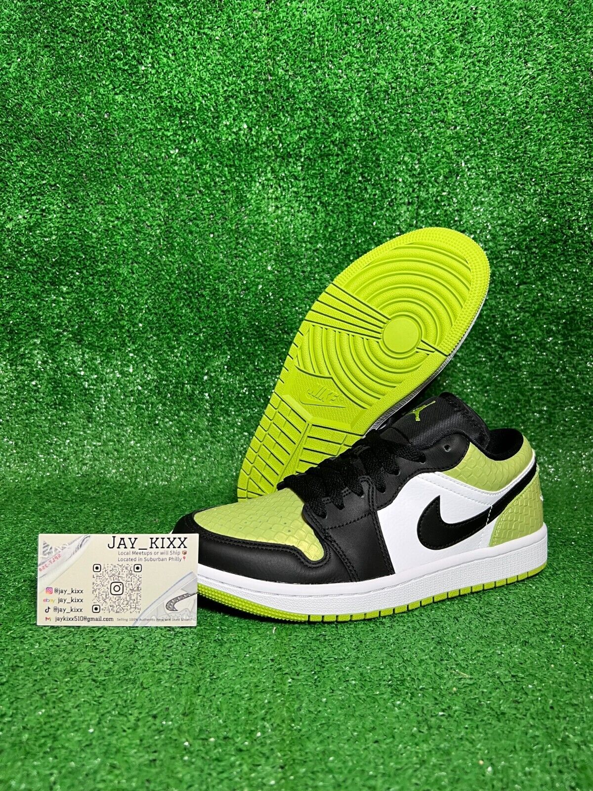 Jordan 1 Low SE Vivid Green Snakeskin Womens Sizes 7.5W-10W