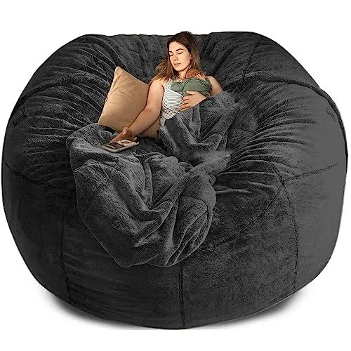 7FT Giant Fur Bean Bag Chair Cover, Ultra Soft Bean Bag Bed for Adults (No