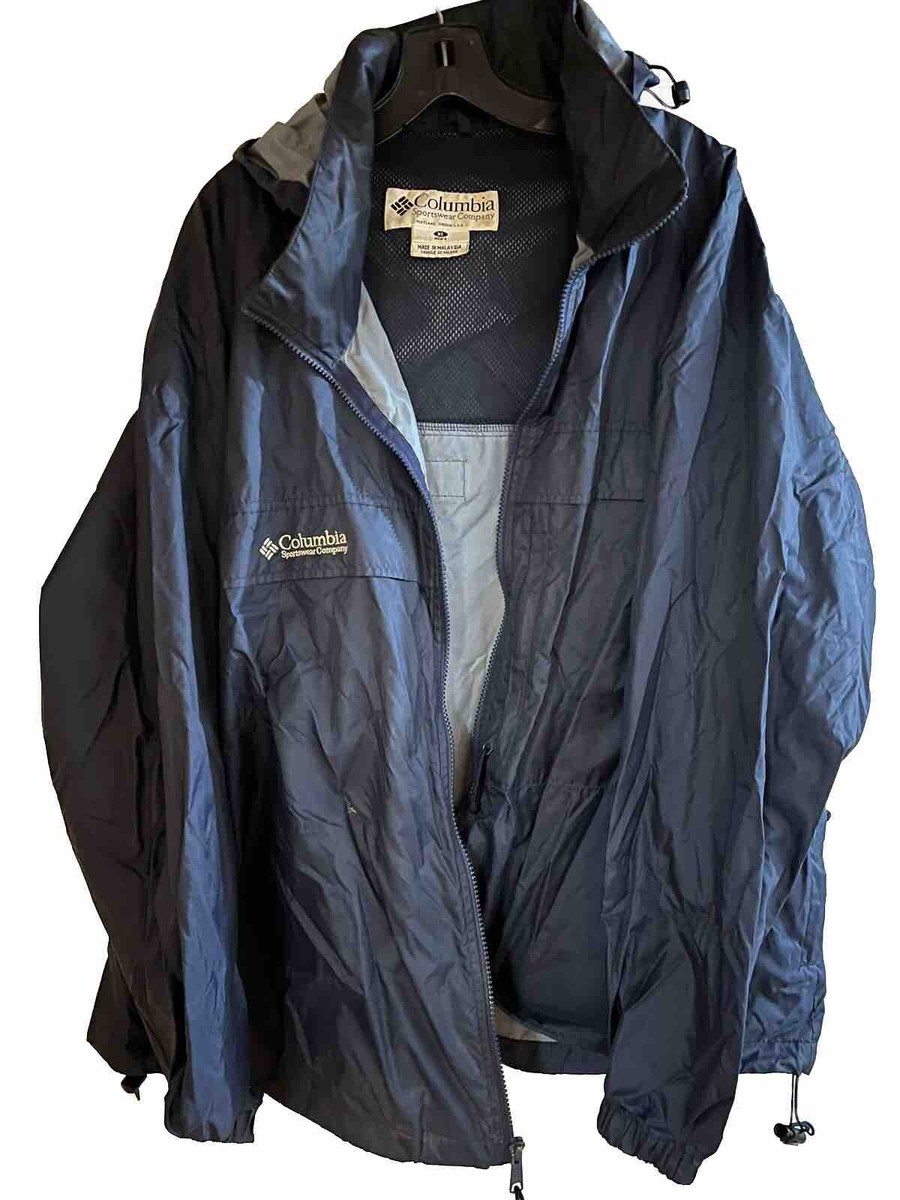 Columbia Jacket Mens Navy Full Zip Spring XH2O Windbreaker Hood