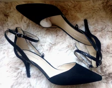 Marc Fisher Pumps Heel Ankle Strap Suede Black Tabya 9.5 New