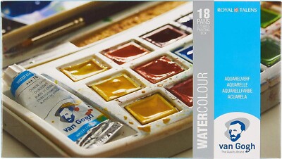 Royal Talens Van Gogh Watercolour Plastic Box 18 Half Pans 2x10ml Tubes
