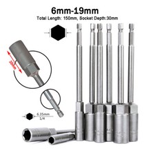 150mm Long 30mm Deep Nut Driver 6mm - 19mm Hex Allen Bit Key Sockets 1/4" Shank