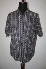 Vtg Triumph of California Sz L Gray Brown Geometric Stripe Short Sleeve Shirt