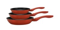 3X Pfannen-Set 20Cm 24Cm 28Cm Rot Antihaft Granit Keramikbeschichtung Induktion