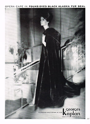 1960s Vintage Georges Kaplan Sarmi Fur Cape Four Seasons Hotel Photo Print Ad