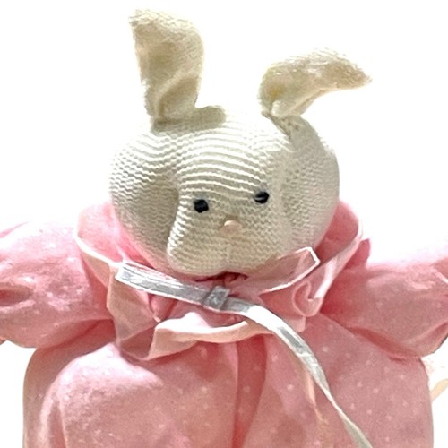 Vintage Russ Bertie Knit Squeaker Bunny Rabbit Plush Puffy Pink Polka Dot Easter - Picture 2 of 10