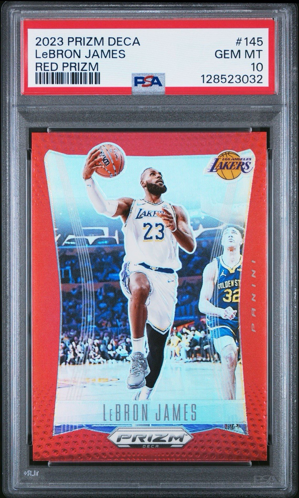 2023-24 Panini Prizm Deca LeBron James #145 Red Prizm /199 PSA 10