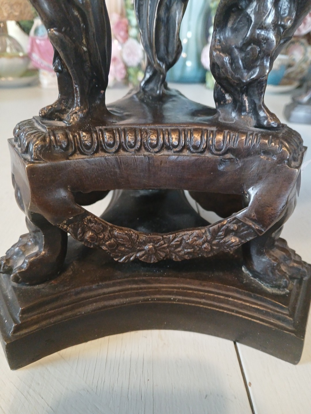 Vintage Bronze Tazza Centerpiece Dish w/ 3 Figural Art Deco Nouveau Women 14”