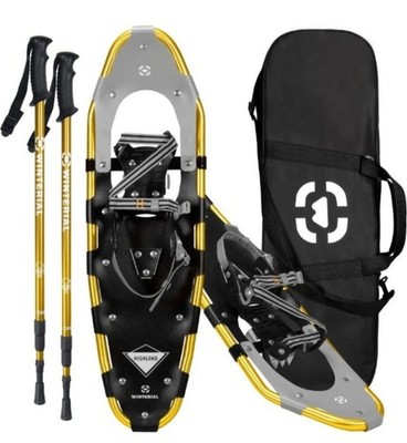 Winterial 30'' Aluminum Lightweight Snow Shoes, Trekking Poles w/ Carry Case GOLD