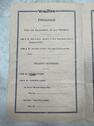1911 Wurlitzer Co. 4 ° programma annuale di gite per dipendenti Highland Grove Ohio - Foto 2 di 4