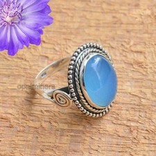 blue chalcedony Gemstone 925 Sterling Silver Ring Handmade Jewelry Ring For Gift