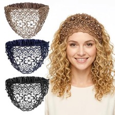 3Pcs Embellished Wide lace Headbands Crystal Pearl, Boho-Chic Headbands for