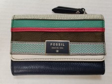 Fossil Multicolor Trifold Leather Wallet Issue No 1954 Zipper Compartment Top