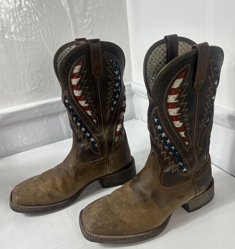 Ariat Quickdraw VentTEK Patriotic Flag Western Cowboy Boots Leather Men’s 9 D