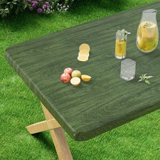 Rectangle Vinyl Tablecloth, Fitted Table Cover, Waterproof, Elastic Edge, Pla...