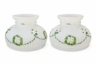Vintage Milk Glass Lamp Shades Set of 2 Ribbed Hand Painted Green Floral 6”