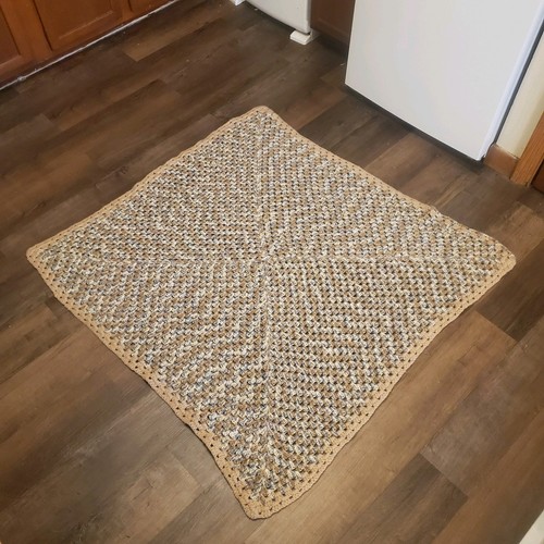 Crochet Afghan Blanket Throw Handmade Neutral Decor Multicolor Blue 43x43 Inches - Picture 2 of 4
